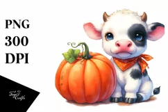 Vibrant Baby Cow with Pumpkin | Sublimation | Clipart Product Image 3
