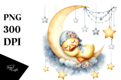 Baby Duck Summertime Sleeping on Moon | Clipart Product Image 1