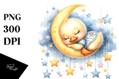 Baby Duck Summertime Sleeping on Moon | Clipart Product Image 1