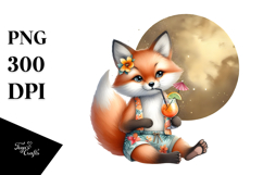 Funky Cute Fox Drinking Cocktail PNG Product Image 1