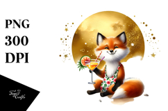Funky Cute Fox Drinking Cocktail PNG Product Image 1