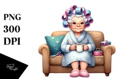 Old Lady with Hair Curlers Mug Time | Clipart Product Image 1