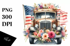 Vintage Bus USA Flag | Sublimation Clipart Product Image 1
