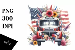 Vintage Bus USA Flag | Sublimation Clipart Product Image 1
