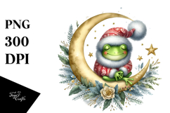 Baby Frog Sleeping on Moon Watercolor Clipart Product Image 1