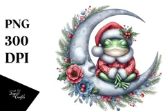 Baby Frog Christmas Sleeping on Moon | Clipart Product Image 1