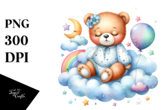 Baby Bear Sleeping on Cloud Watercolor Clipart Product Image 1
