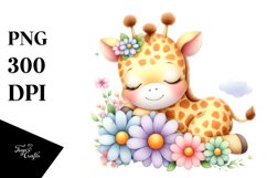 Cute Baby Giraffe Animal Clipart Flowers Product Image 1