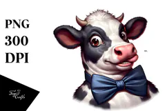 Ridiculously Cute Baby Calf with Bow Tie, Anime Eyes, PNG Product Image 1