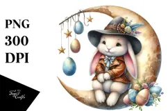 Sitting Bunny on Half Moon PNG Product Image 1