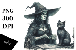 Vintage Evil Witch with Cat PNG Product Image 1