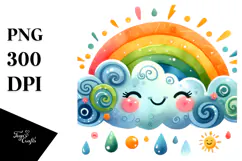 Whimsical Simple Colorful Smiling Cloud, PNG Product Image 1