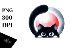 Funny Simple Black Cat Watercolor PNG Product Image 1