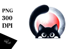 Funny Simple Black Cat Watercolor PNG Product Image 1
