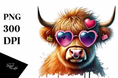 Highland Calf with Heart Sunglasses, PNG Product Image 1