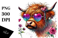 Highland Calf with Heart Sunglasses, PNG Product Image 1