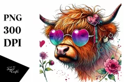 Highland Calf with Heart Sunglasses, PNG Product Image 1