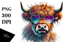 Highland Calf with Heart Sunglasses, PNG Product Image 1