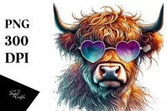 Highland Calf with Heart Sunglasses, PNG Product Image 1