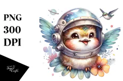 Energetic Baby Hummingbird with Astronaut Helmet, Watercolor Product Image 1
