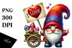 Valentines Gnome with Roses PNG Product Image 1