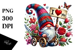 Valentines Gnome with Roses PNG Product Image 1