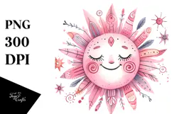 Whimsical Simple Smile Pinkish Sun, PNG Product Image 1