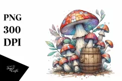 Wooden Small Stained Mushroom Watercolor Splash PNG Product Image 3
