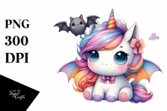 Colorful Pastel Baby Unicorn Bat PNG Product Image 3
