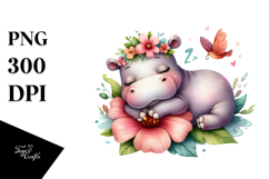 Whimsical Baby Hippo on Flower, High-Res PNG Product Image 1
