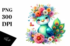 Colorful Peacock Flower Crown Clipart Product Image 1