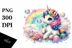 Colorful Baby Unicorn Blowing Bubbles, Transparent PNG Product Image 3