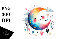 Moon Hearts Watercolor PNG Product Image 1