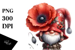 Gnome with Poppy Floral Frame PNG Product Image 1