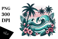 Retro Tropical Waves, Clipart PNG Product Image 1