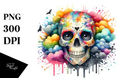 Colorful Skull Watercolor Painting Product Image 1