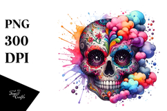 Colorful Skull with Spring Flowers PNG Product Image 1