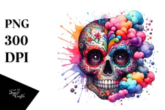 Colorful Skull with Spring Flowers PNG Product Image 1