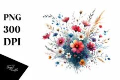Centered Watercolor Wild Flowers | Sublimation | Clipart Product Image 3