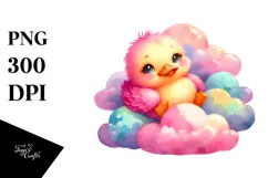 Colorful Baby Duck with Cloud, PNG Product Image 1