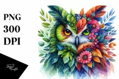 Abstract Owl with Plant Leaves, PNG Product Image 3