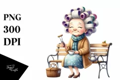 Watercolor Bench with Hair Curlers | Clipart Product Image 3
