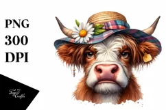 Highland Cow Portrait Sublimation Clipart Product Image 1