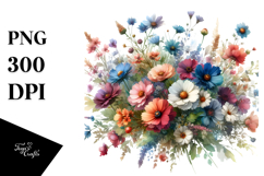 Colorful Washed Watercolor, Wild Flowers, PNG Product Image 1