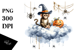 Colorful Monkey on Cloud with Spiders PNG Product Image 1