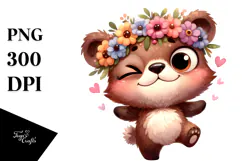 Ridiculously Cute Bear with Flower Crown PNG Product Image 1