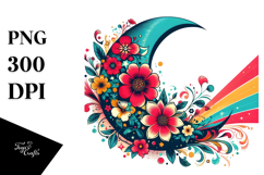 Colorful Flowered Half Moon PNG Product Image 1