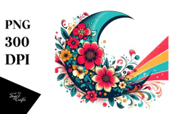 Colorful Flowered Half Moon PNG Product Image 1