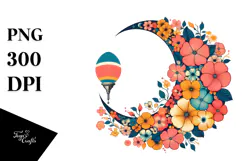 Colorful Flowered Half Moon PNG Product Image 1