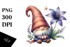 Cute Gnome with Lobelia on Star PNG Product Image 1